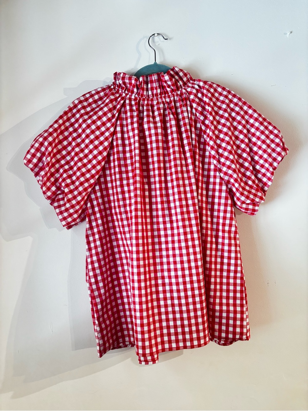 GeeGee Red Gingham Ribbon Bow Top with Ruffle Collar XL - Picture 7 of 8
